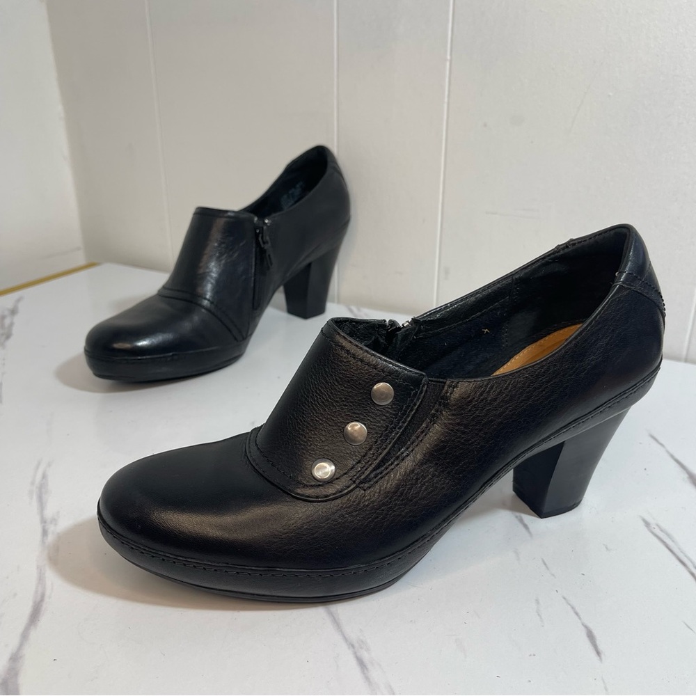 Clarks Womens Black Vermont Terrace Shootie Platform Mule Leather Shoes Size 9.5